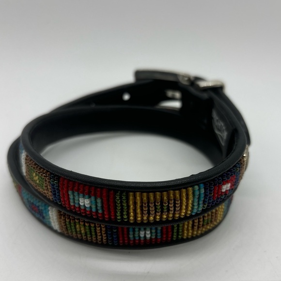 Brighton Western Boho Black Leather & Seed Bead Belt #Q3501 Sz Small EUC - Picture 2 of 8